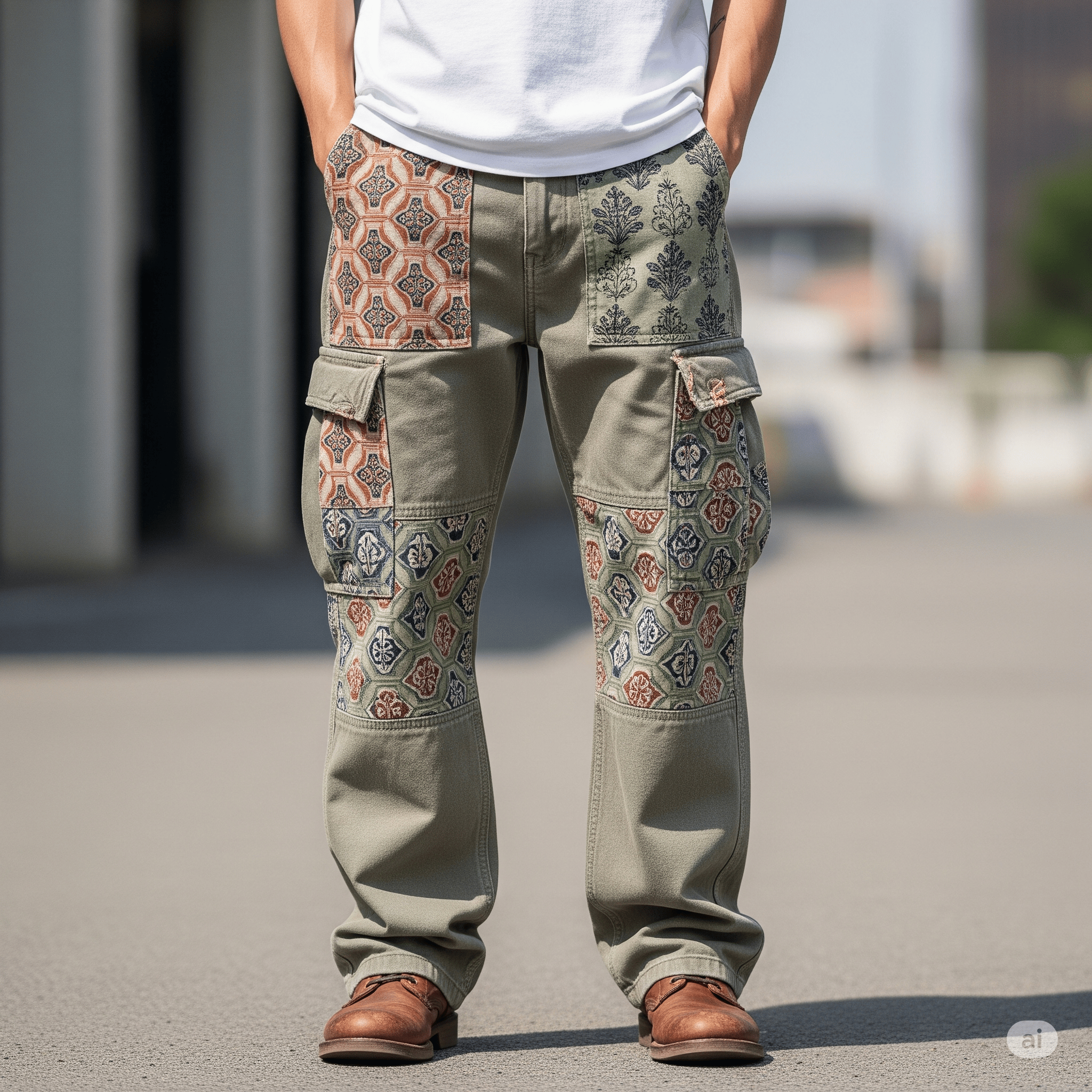 Block Print Cargo Pants