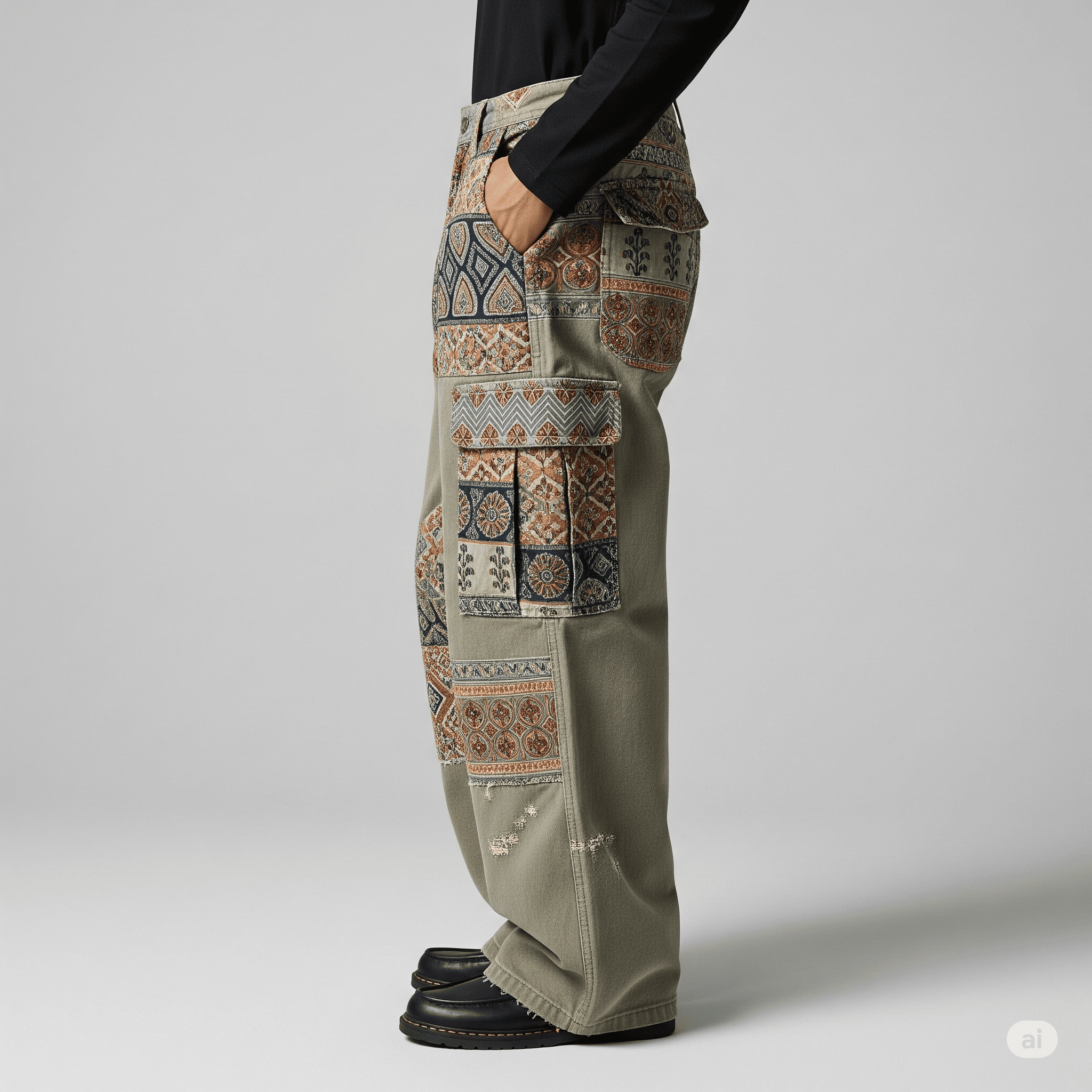 Block Print Cargo Pants