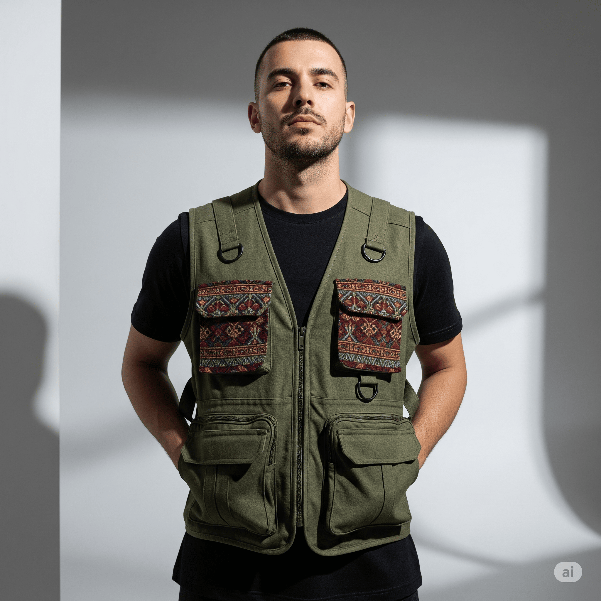 Utility Vest with Jacquard Weave Pockets