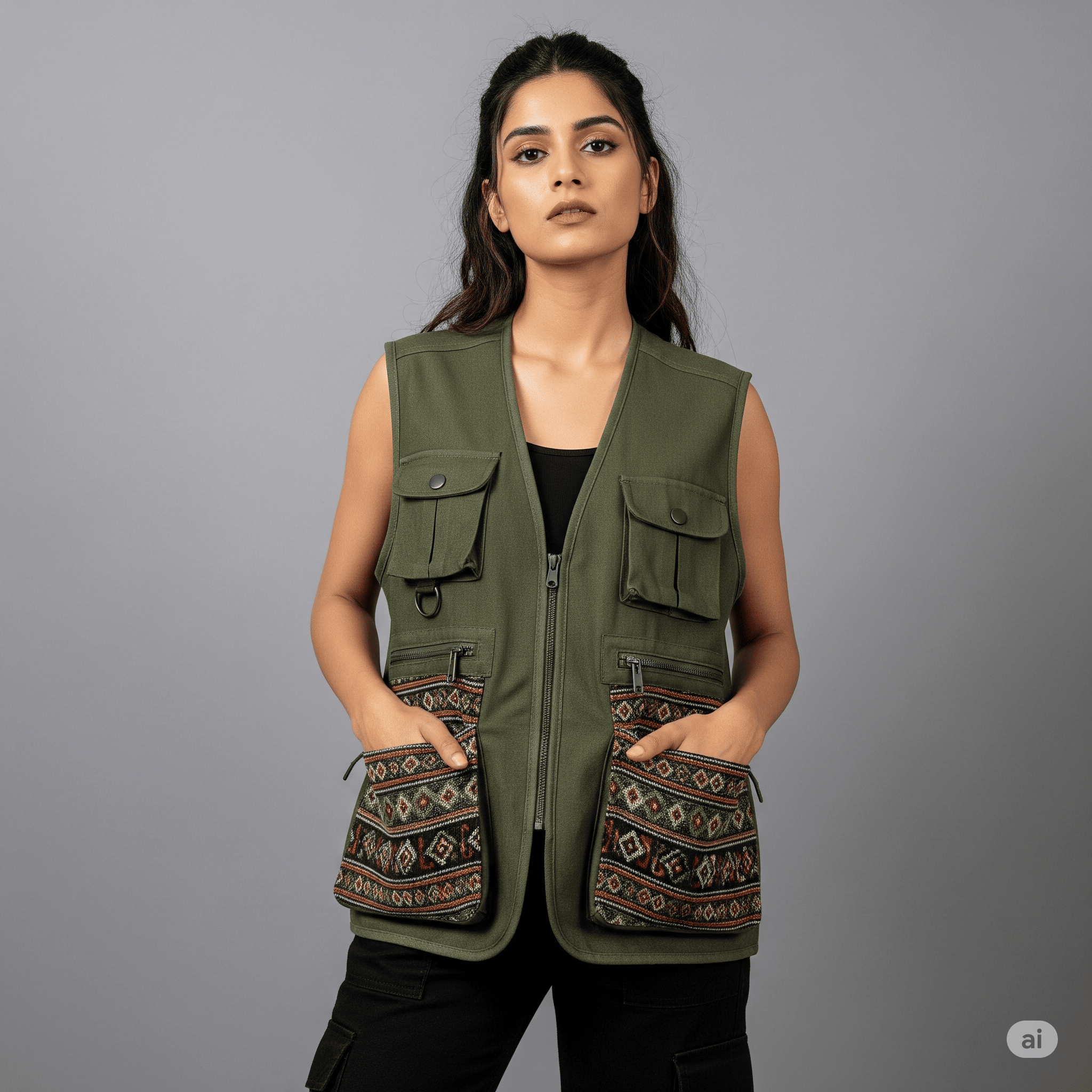 Utility Vest with Jacquard Weave Pockets